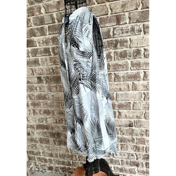 Cloth & Stone Palm Print Dress Medium Hi Low Fringed Raw Hem Front Back … - Picture 5 of 12